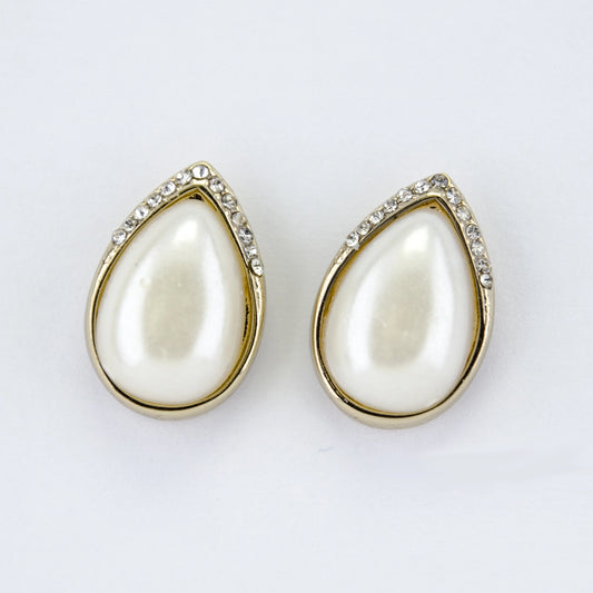 French Simple Big Pearl Stud Earrings AD studded