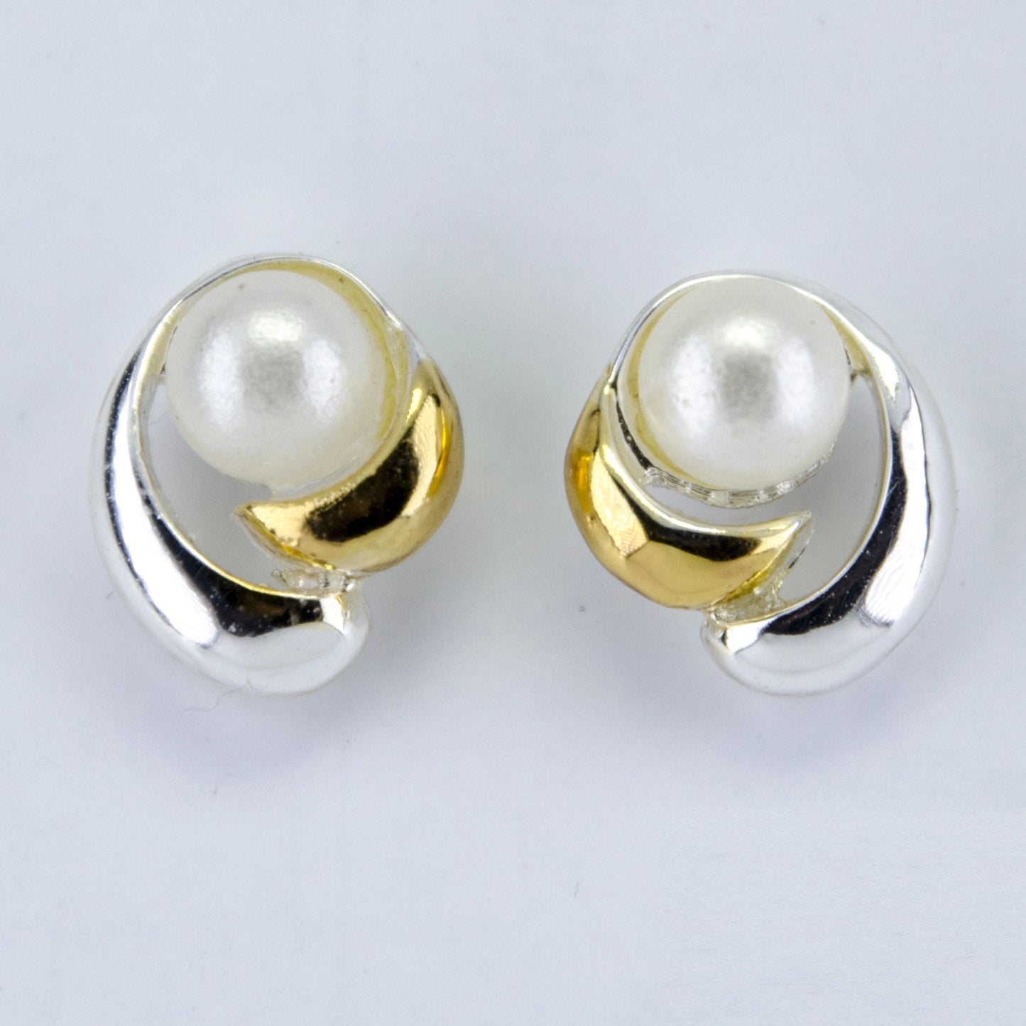 Gold and Silver Plated Brass Cozy Pearl Stud Earrings