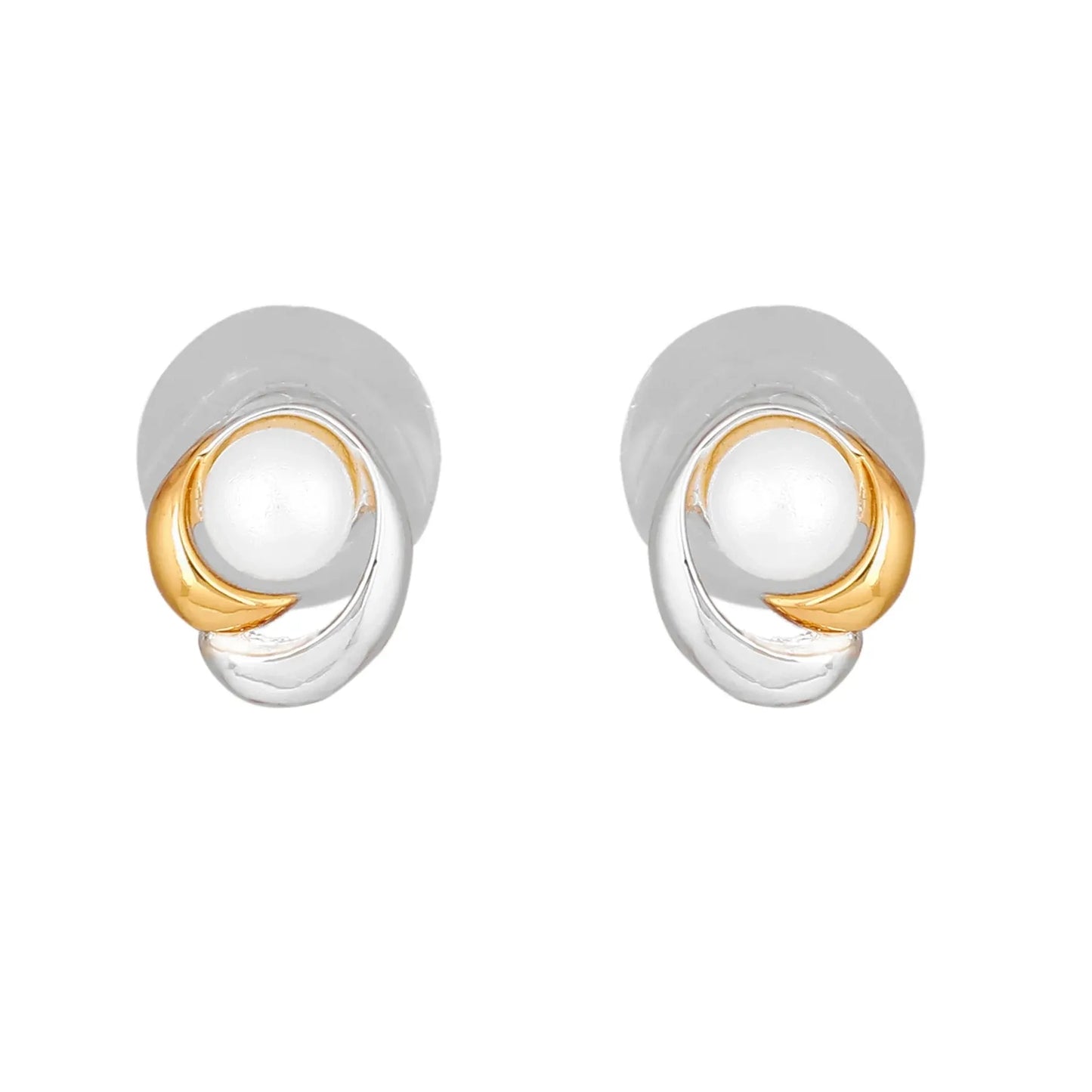 Gold and Silver Plated Brass Cozy Pearl Stud Earrings