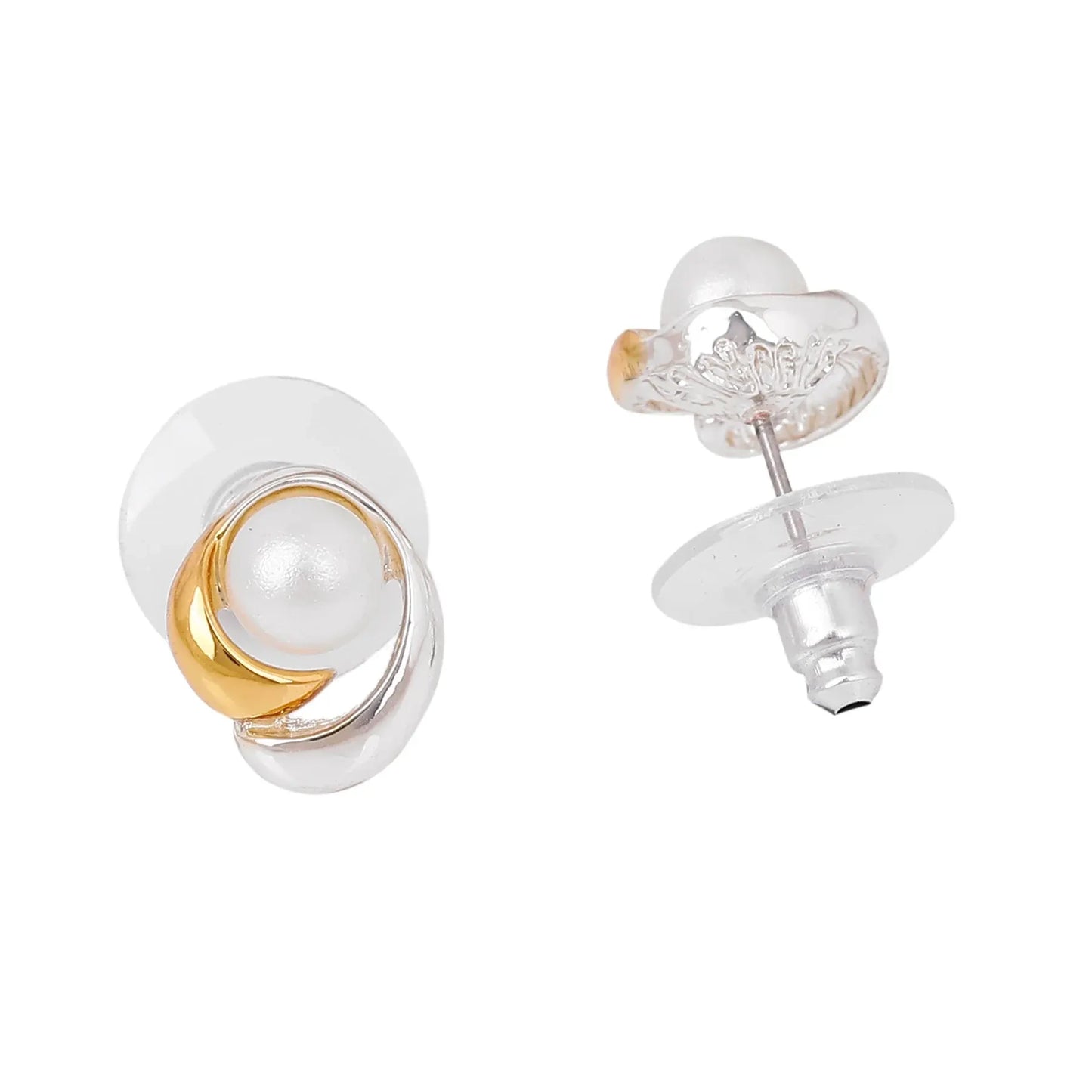 Gold and Silver Plated Brass Cozy Pearl Stud Earrings