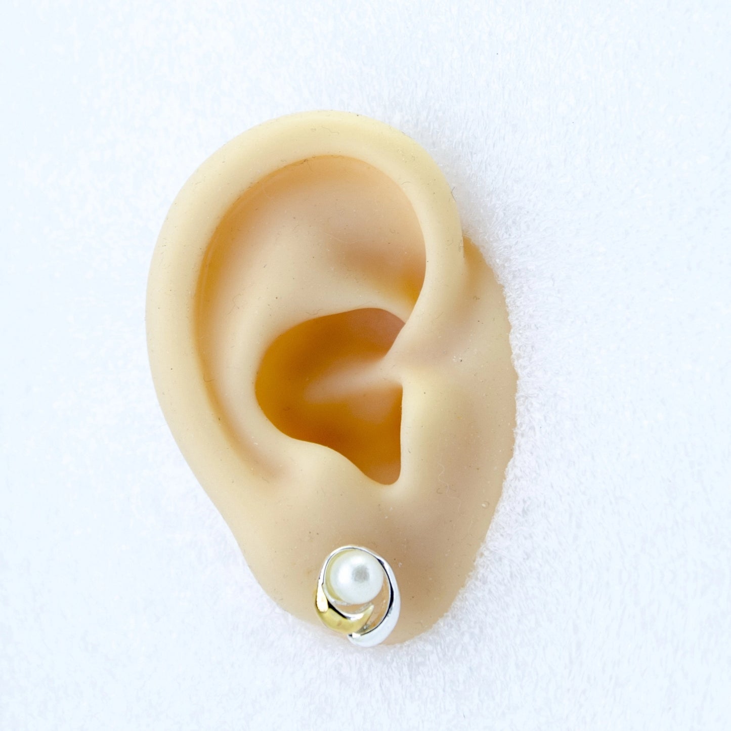 Gold and Silver Plated Brass Cozy Pearl Stud Earrings