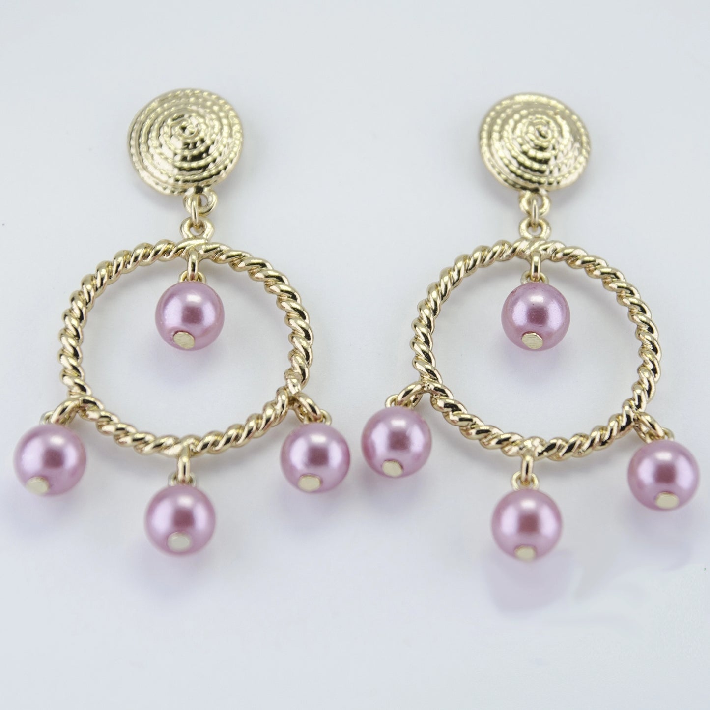 Chandelier Earrings Pink Pearls