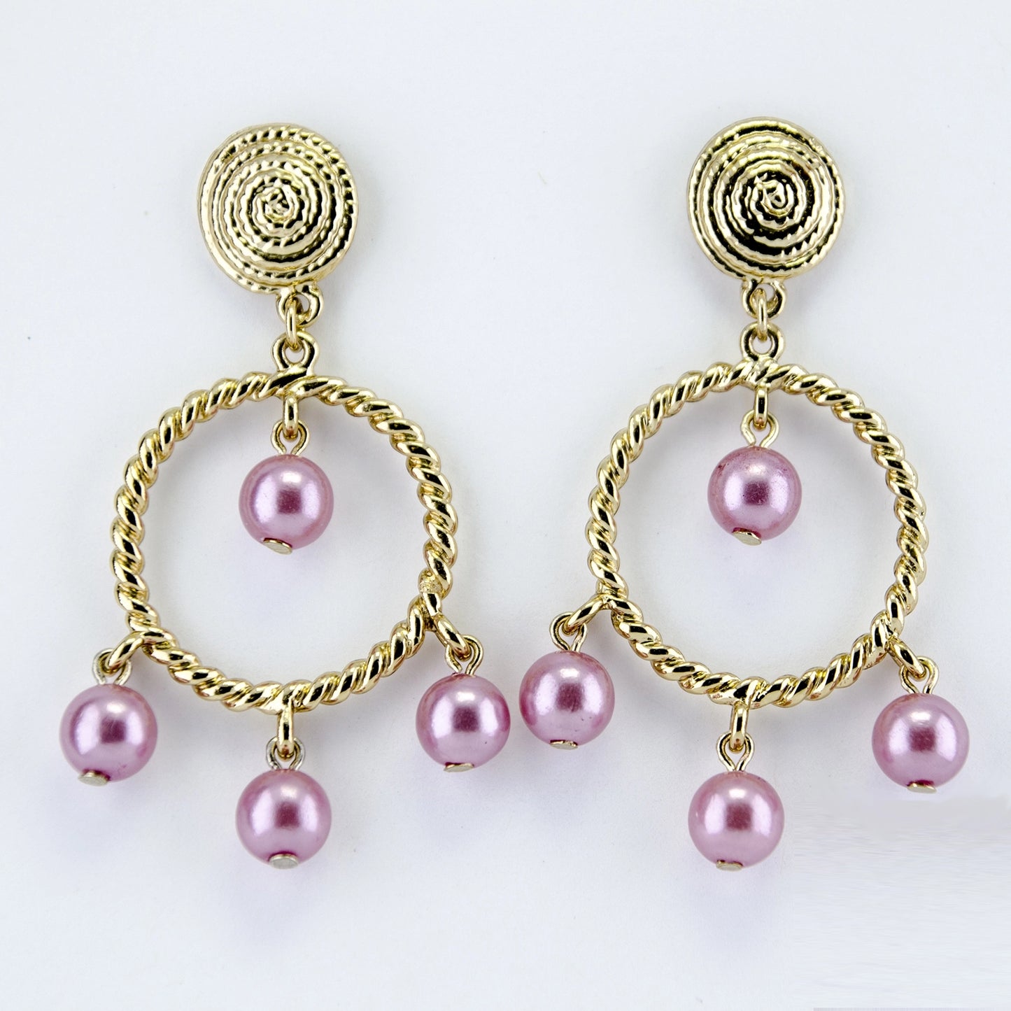 Chandelier Earrings Pink Pearls