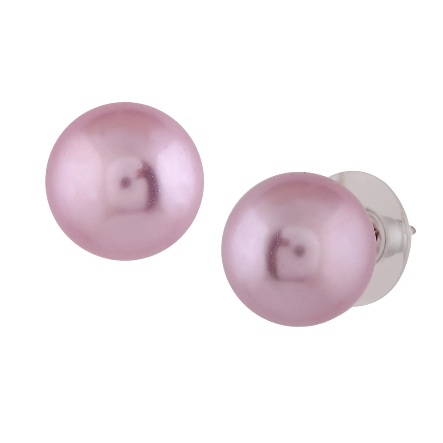 Rhodium Plated Shimmering Pearl Stud Earrings - light Purple