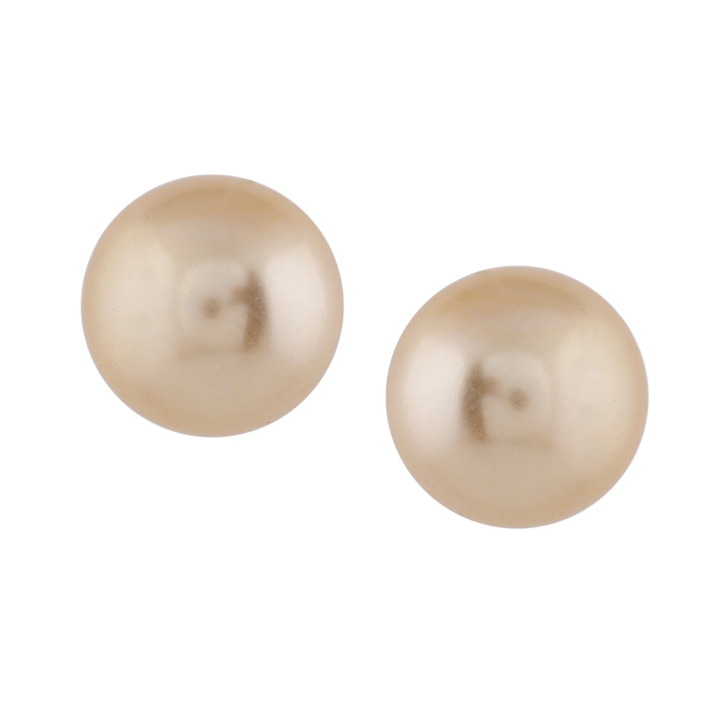 Rhodium Plated Shimmering Pearl Stud Earrings - Light Gold