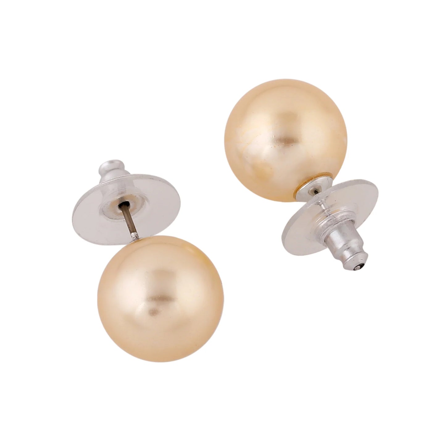 Rhodium Plated Shimmering Pearl Stud Earrings - Light Gold