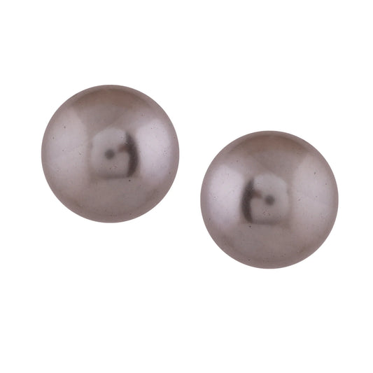 Rhodium Plated Shimmering Pearl Stud Earrings - Gun Metal