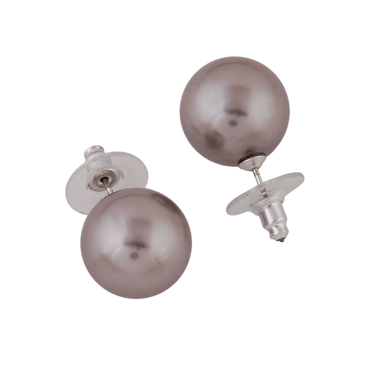 Rhodium Plated Shimmering Pearl Stud Earrings - Gun Metal