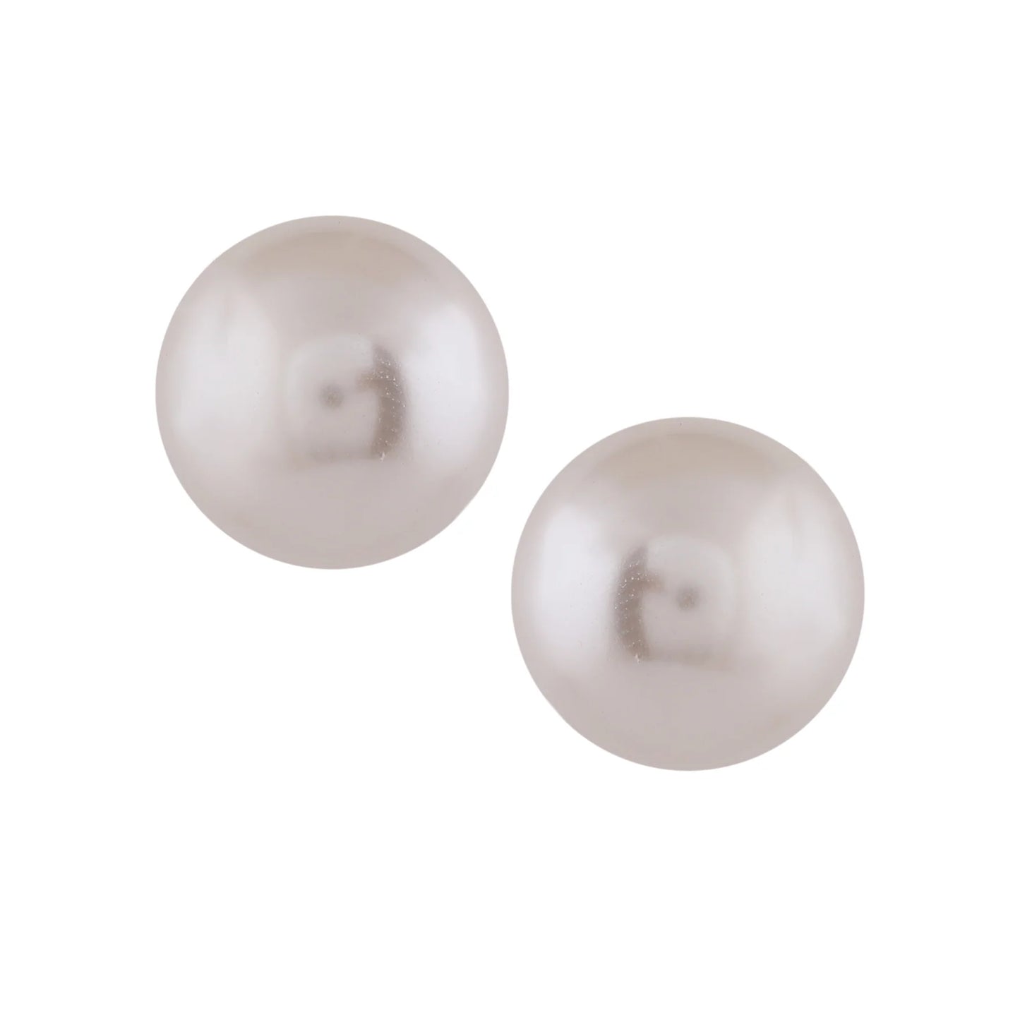 Rhodium Plated Shimmering Pearl Stud Earrings - White