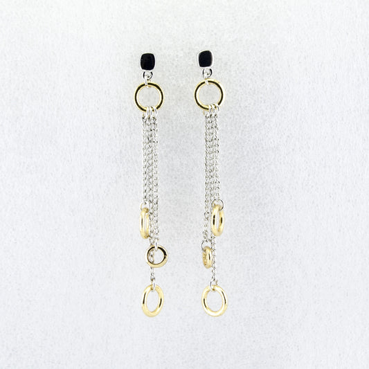 Two Tone Triple Circle Chain Dangle Earrings