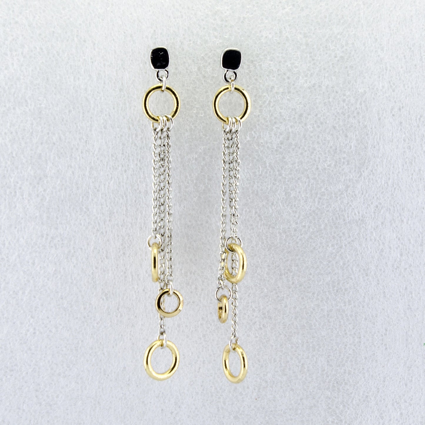 Two Tone Triple Circle Chain Dangle Earrings