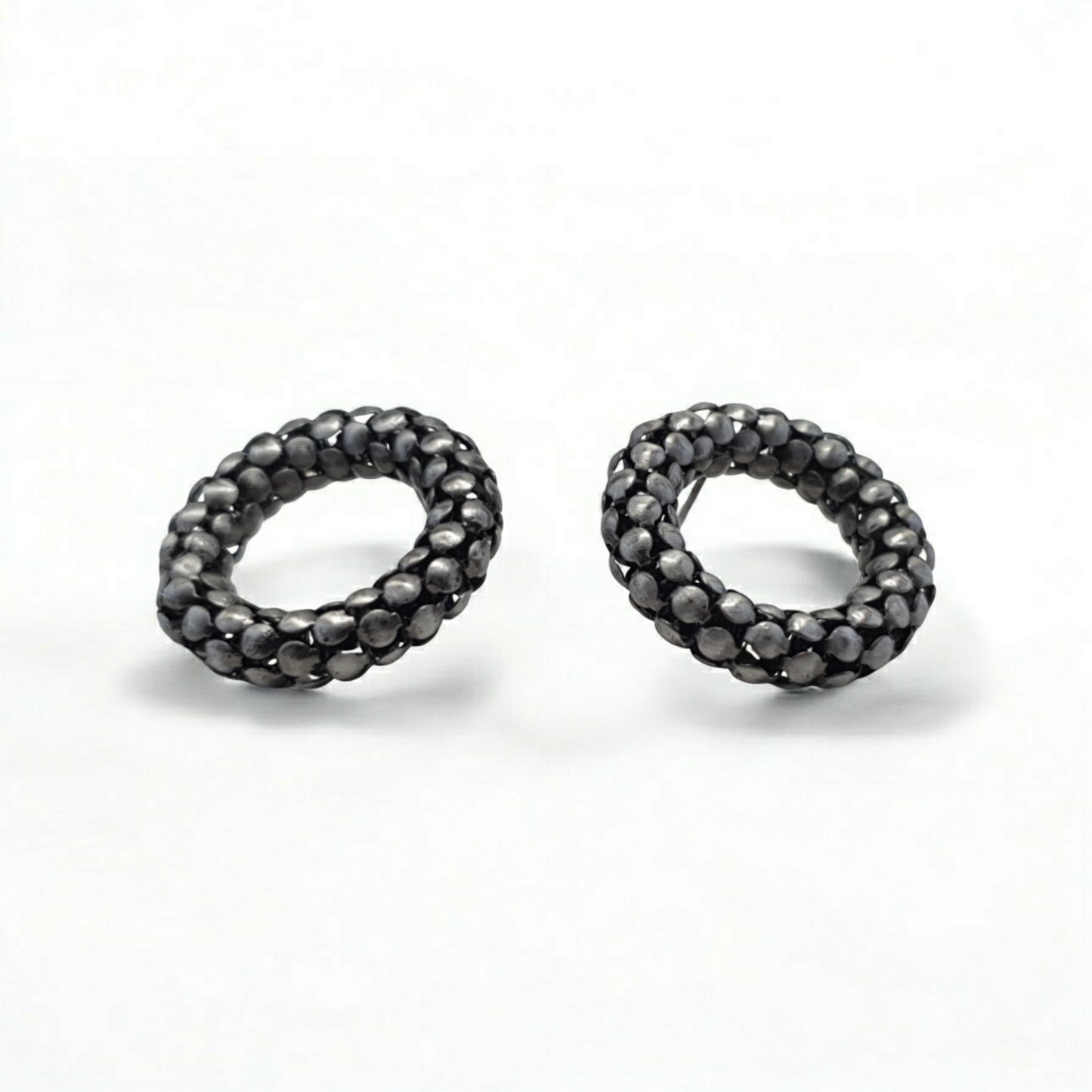 Round silver colour oxidised hoop stylish studs for women