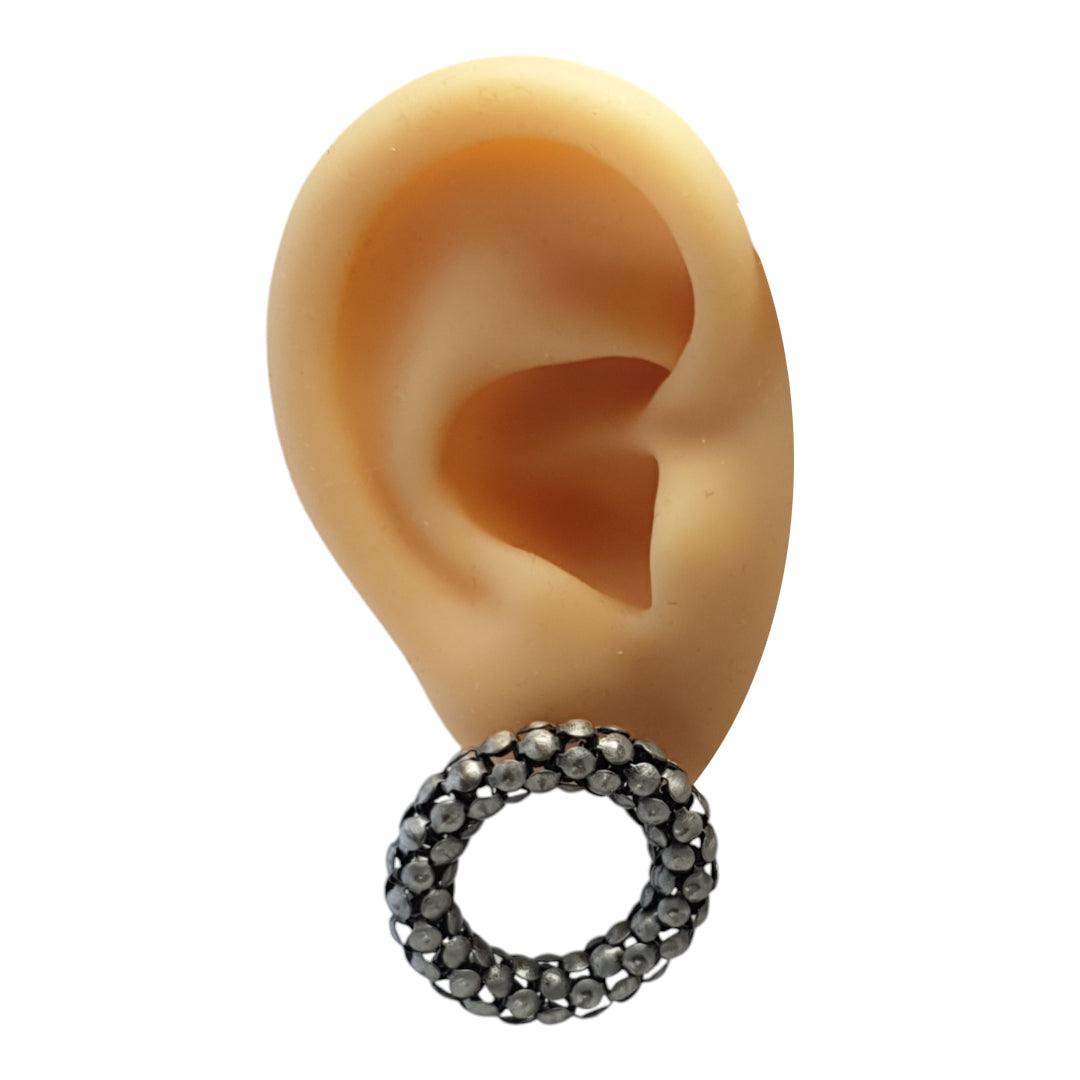 Round silver colour oxidised hoop stylish studs for women