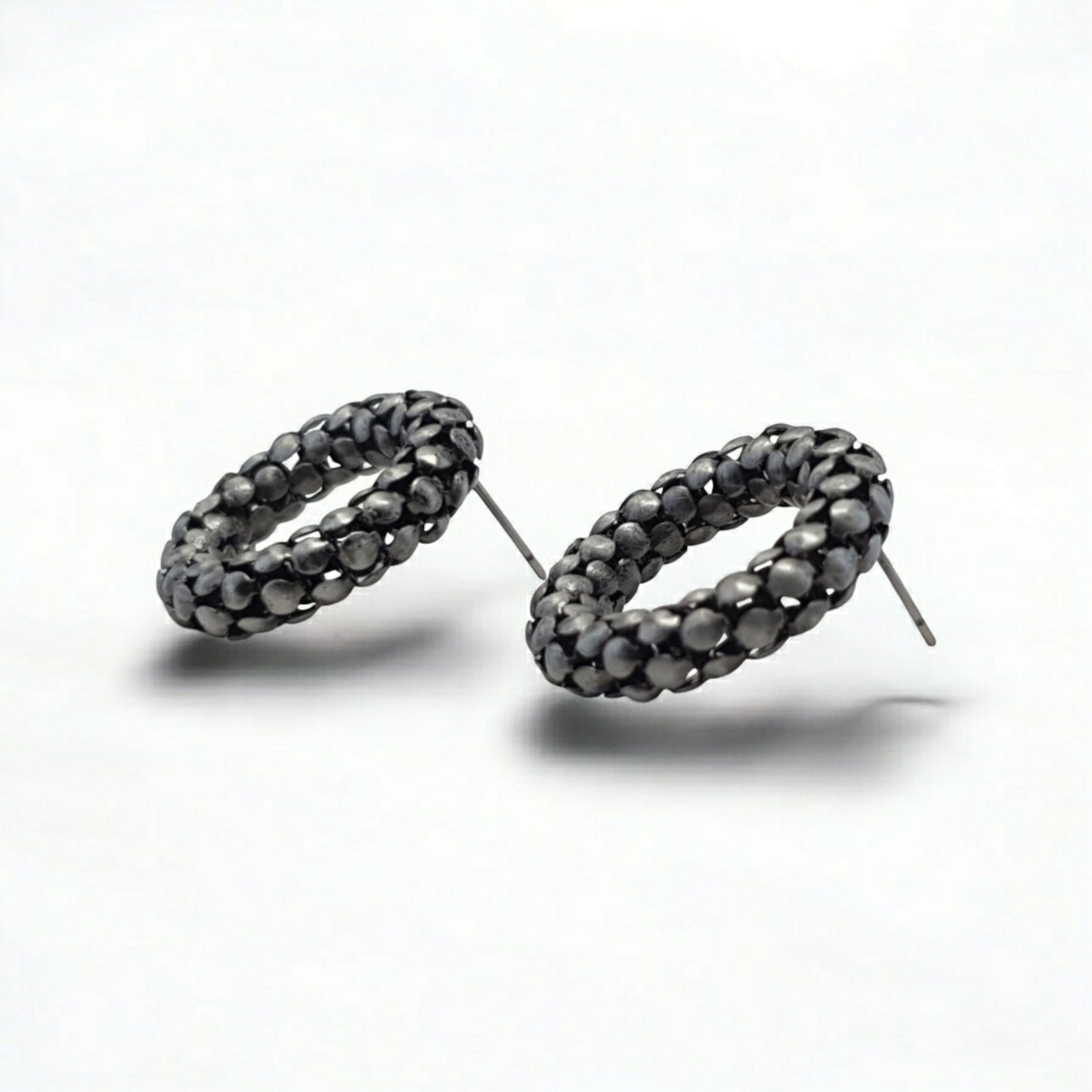 Round silver colour oxidised hoop stylish studs for women