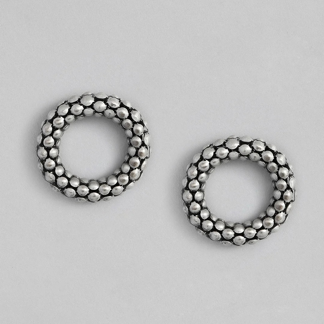 Round silver colour oxidised hoop stylish studs for women