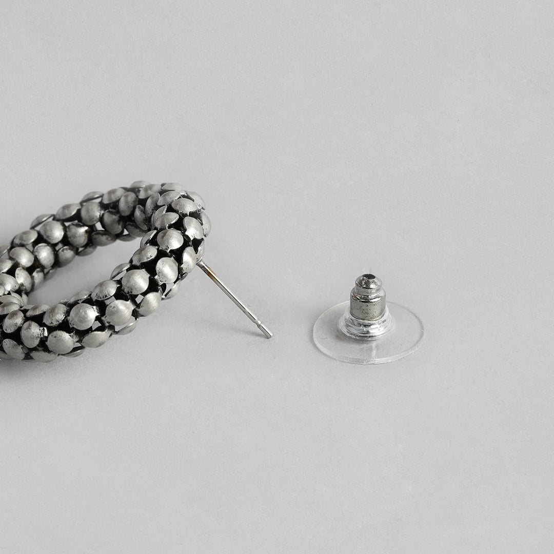 Round silver colour oxidised hoop stylish studs for women
