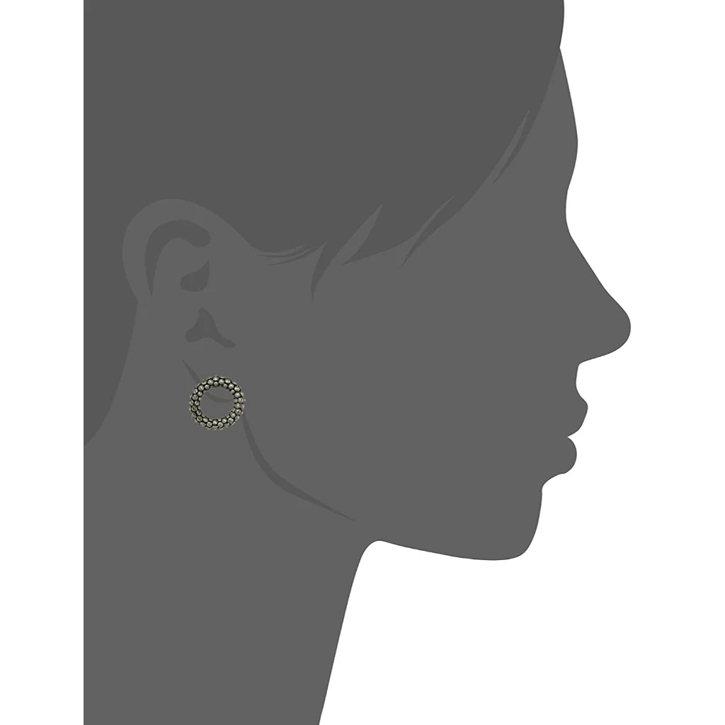 Round silver colour oxidised hoop stylish studs for women