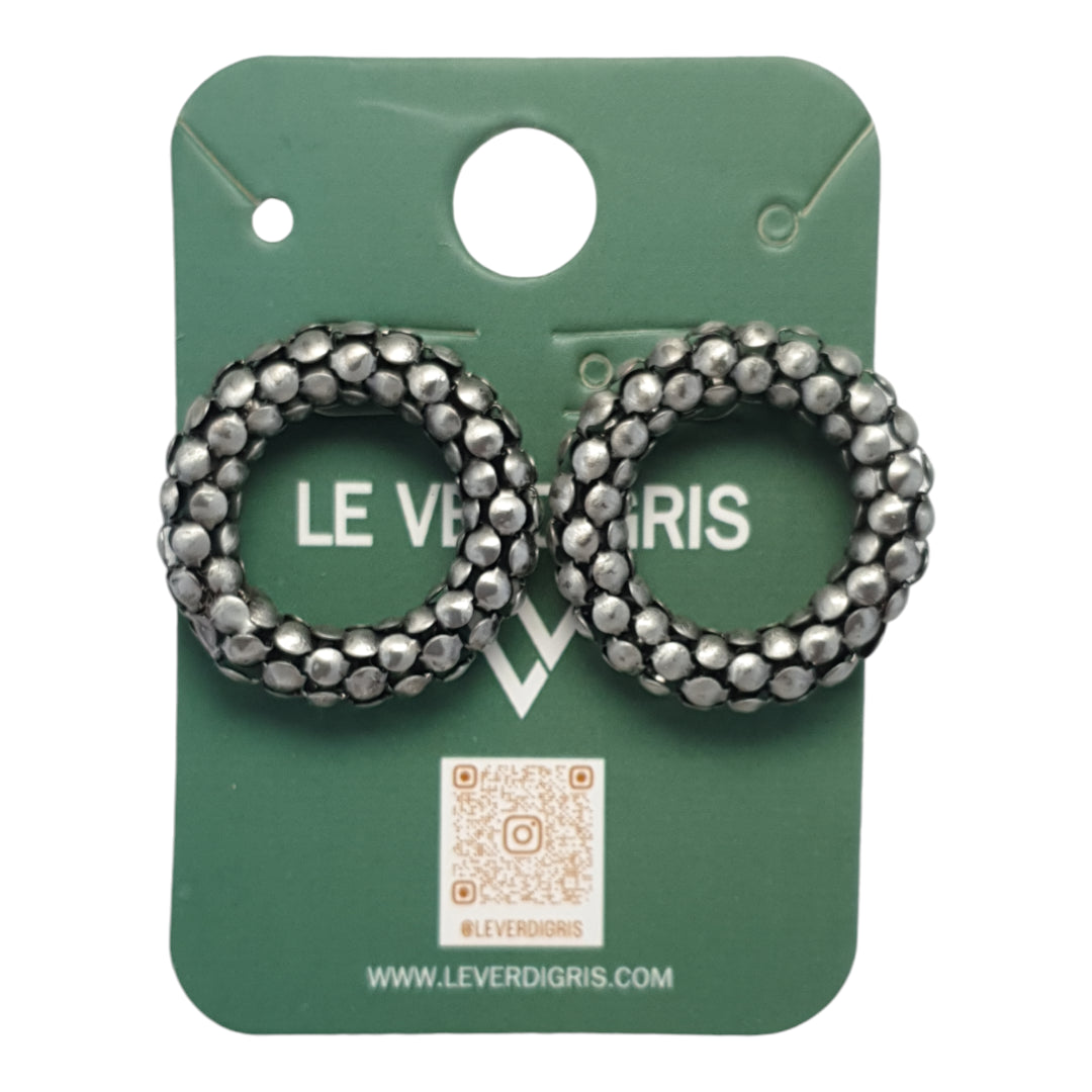 Round silver colour oxidised hoop stylish studs for women