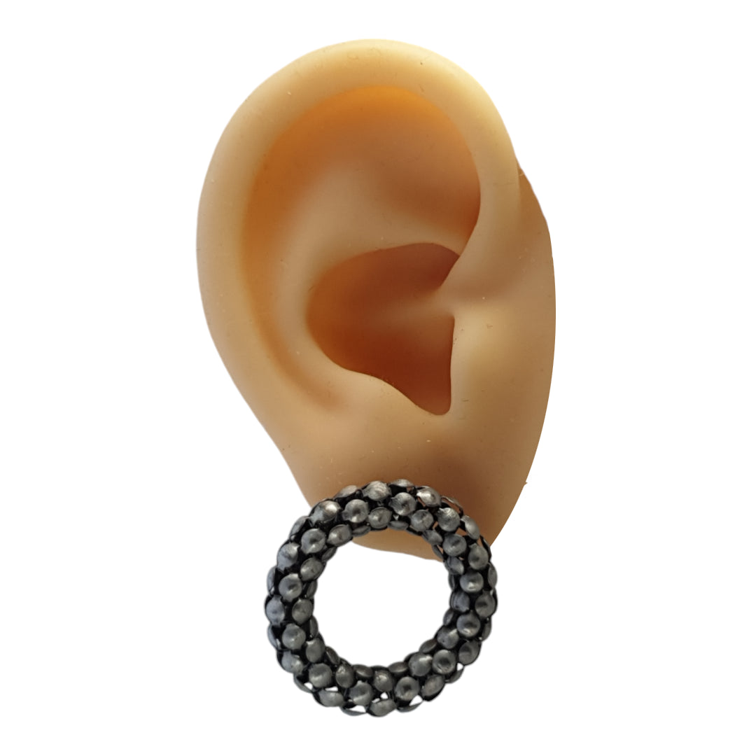 Round silver colour oxidised hoop stylish studs for women