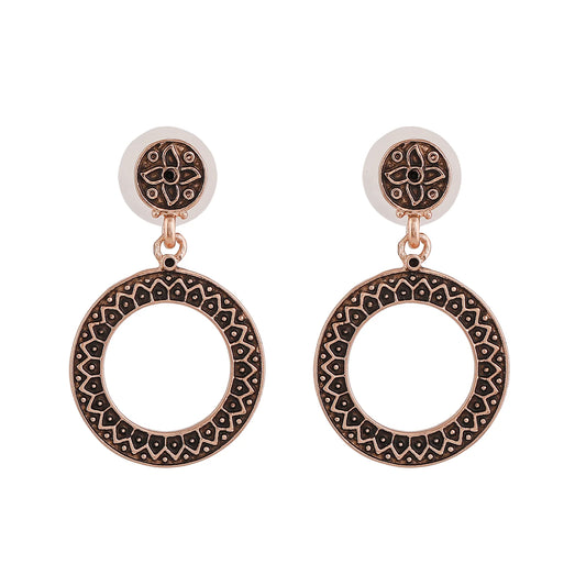 Rose 24Kt Gold Plated Round Patterned Drop Earrings