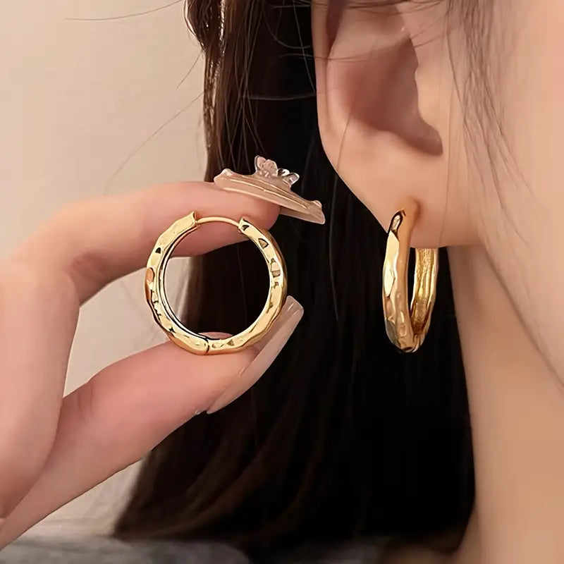 Hammered Texture Circle Design Hoop Earrings