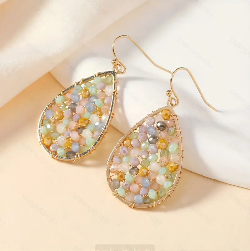 Simple Boho Beaded Water Drop Shaped Earrings