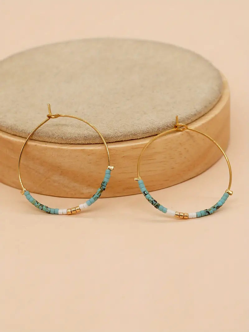 Bohemian Vacation Style Hoop Earrings Handmade With Miyuki Beads