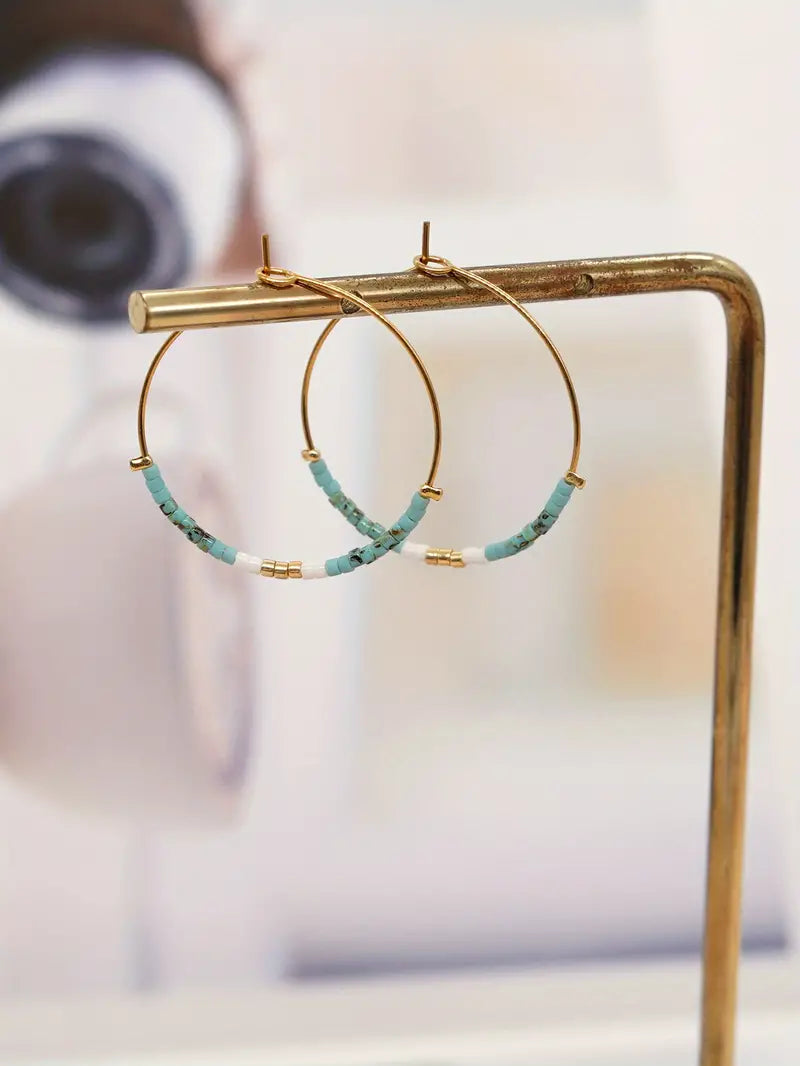 Bohemian Vacation Style Hoop Earrings Handmade With Miyuki Beads