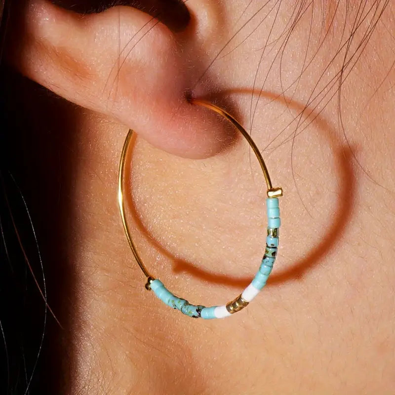 Bohemian Vacation Style Hoop Earrings Handmade With Miyuki Beads