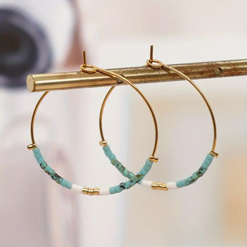 Bohemian Vacation Style Hoop Earrings Handmade With Miyuki Beads