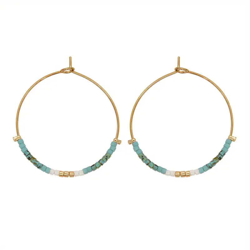 Bohemian Vacation Style Hoop Earrings Handmade With Miyuki Beads