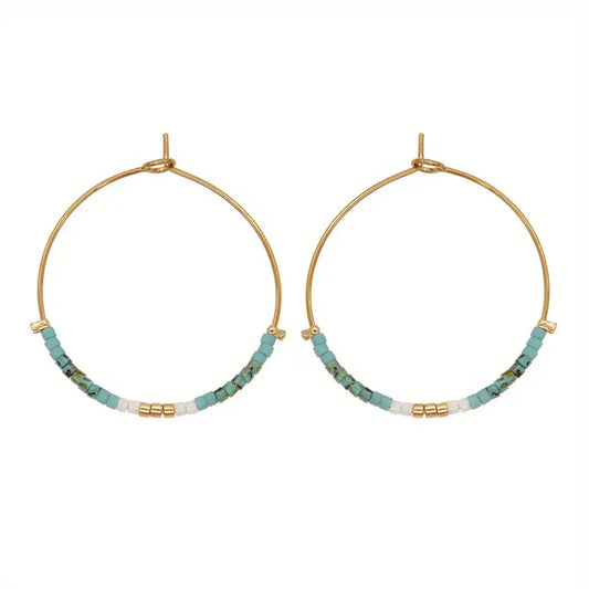 Bohemian Vacation Style Hoop Earrings Handmade With Miyuki Beads