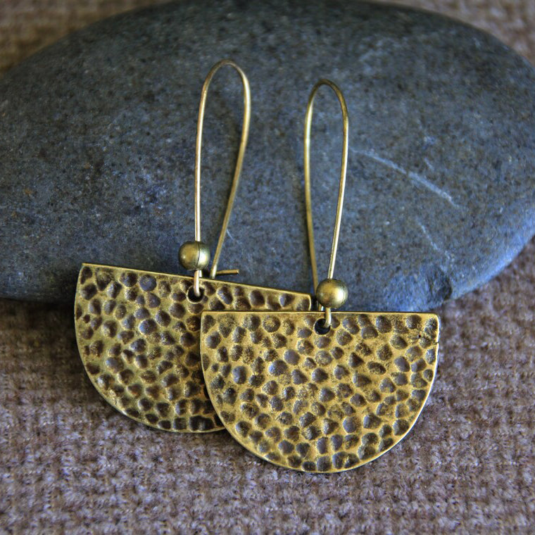 Rustic Metal Half Moon Dangle Earrings