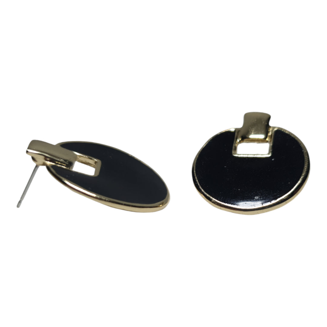 Black Enamel Gold Plated doorknocker Stud Earrings