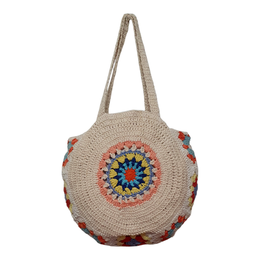 Handmade Crochet Round Bag – Boho Shoulder Tote with Colorful Mandala Design