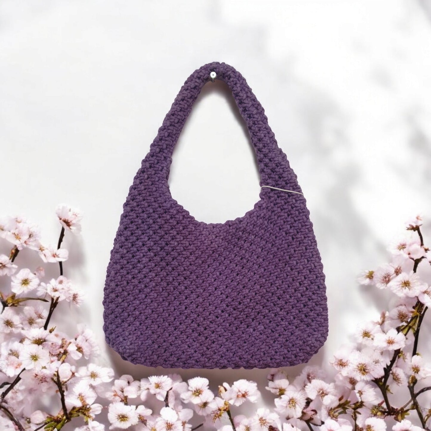 Hand-Knitted Purple Hobo Shoulder Bag