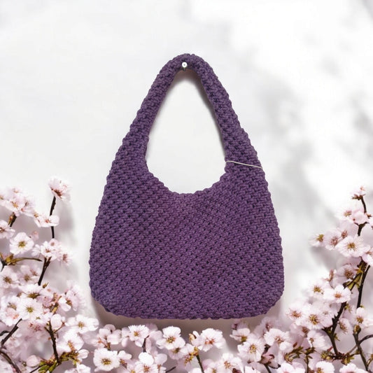 Hand-Knitted Purple Hobo Shoulder Bag