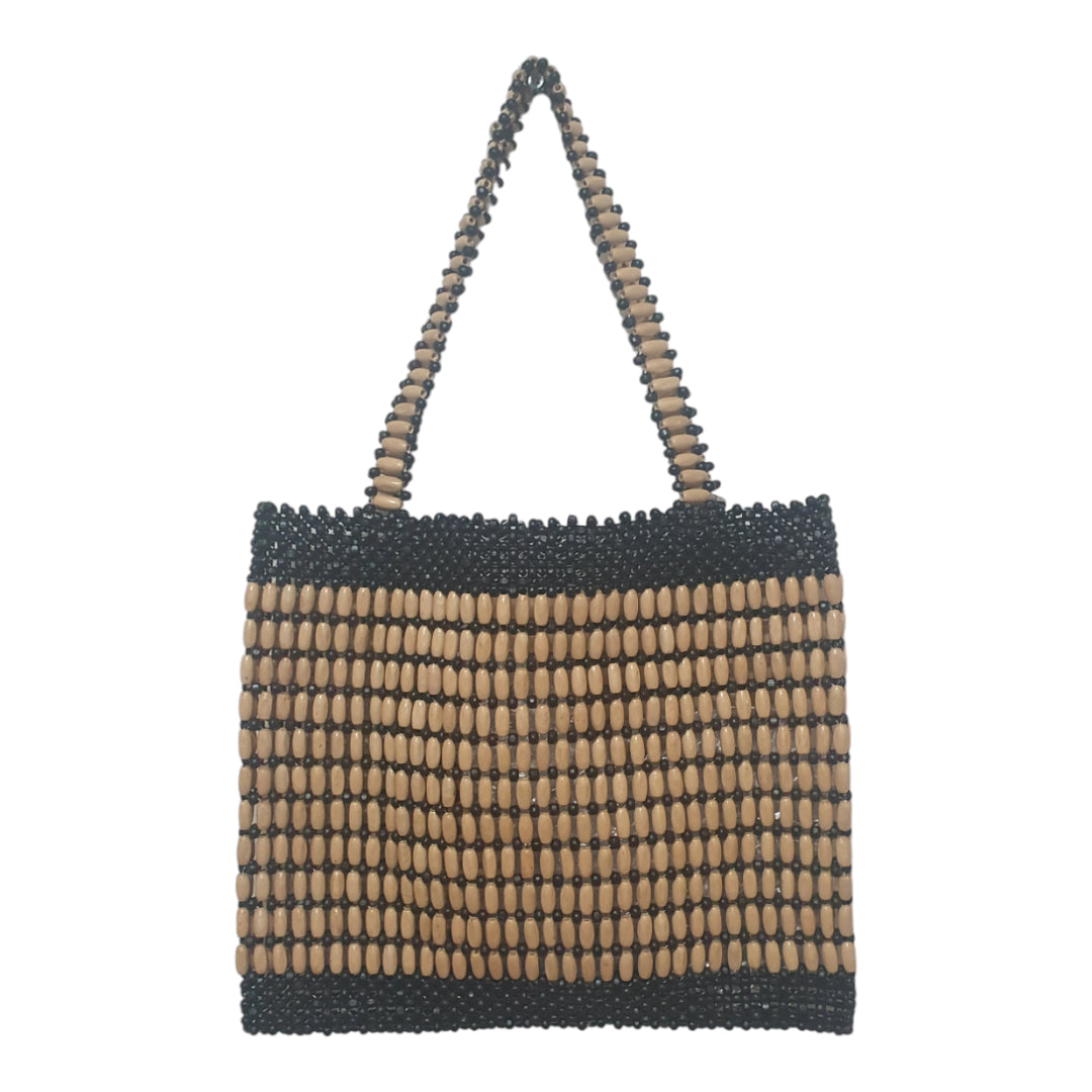 Handmade Wooden Beaded Tote Bag - Natural Black
