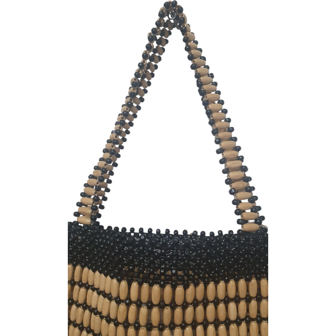 Handmade Wooden Beaded Tote Bag - Natural Black
