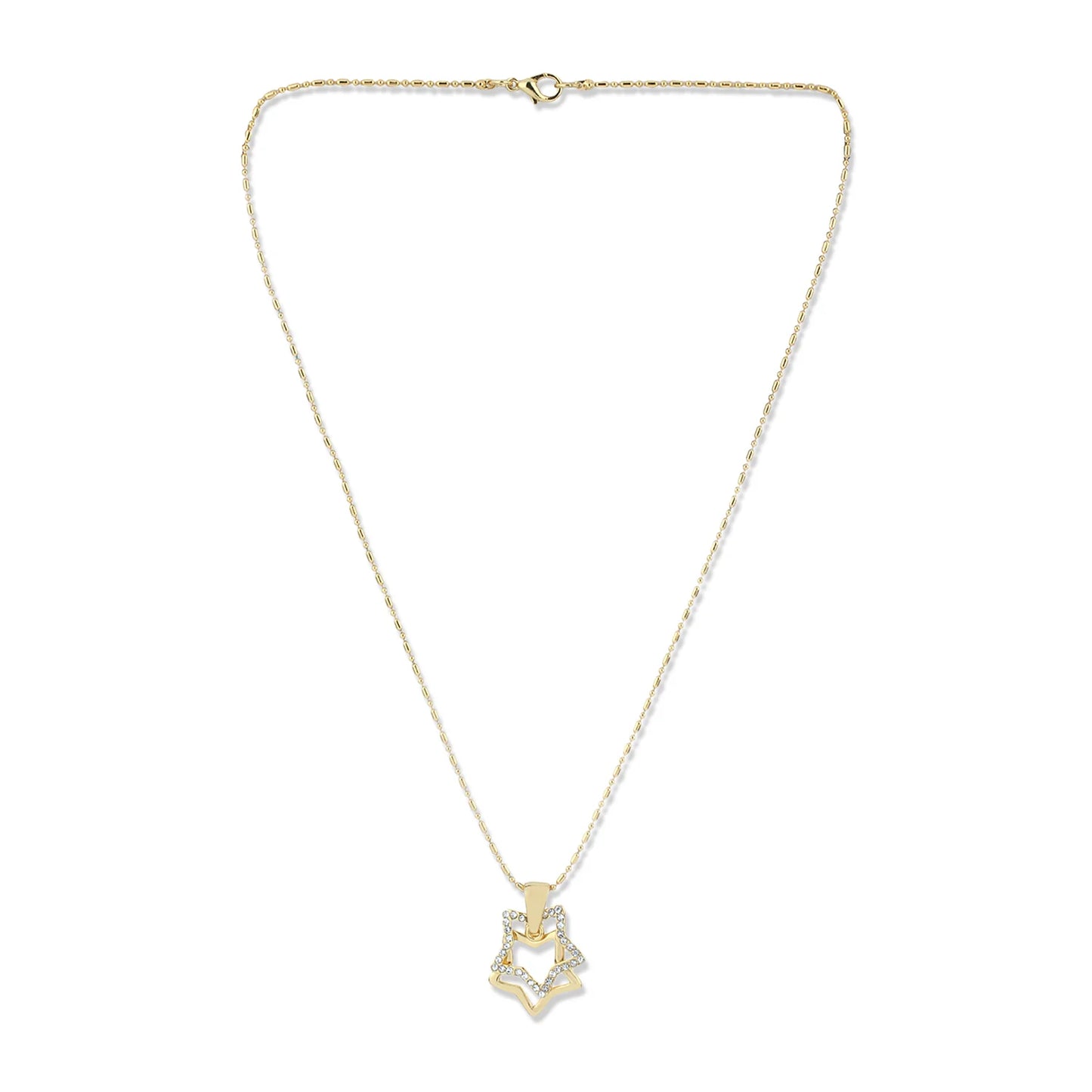 Two Stars Gold Tone Pendant With Gold Tone Chain