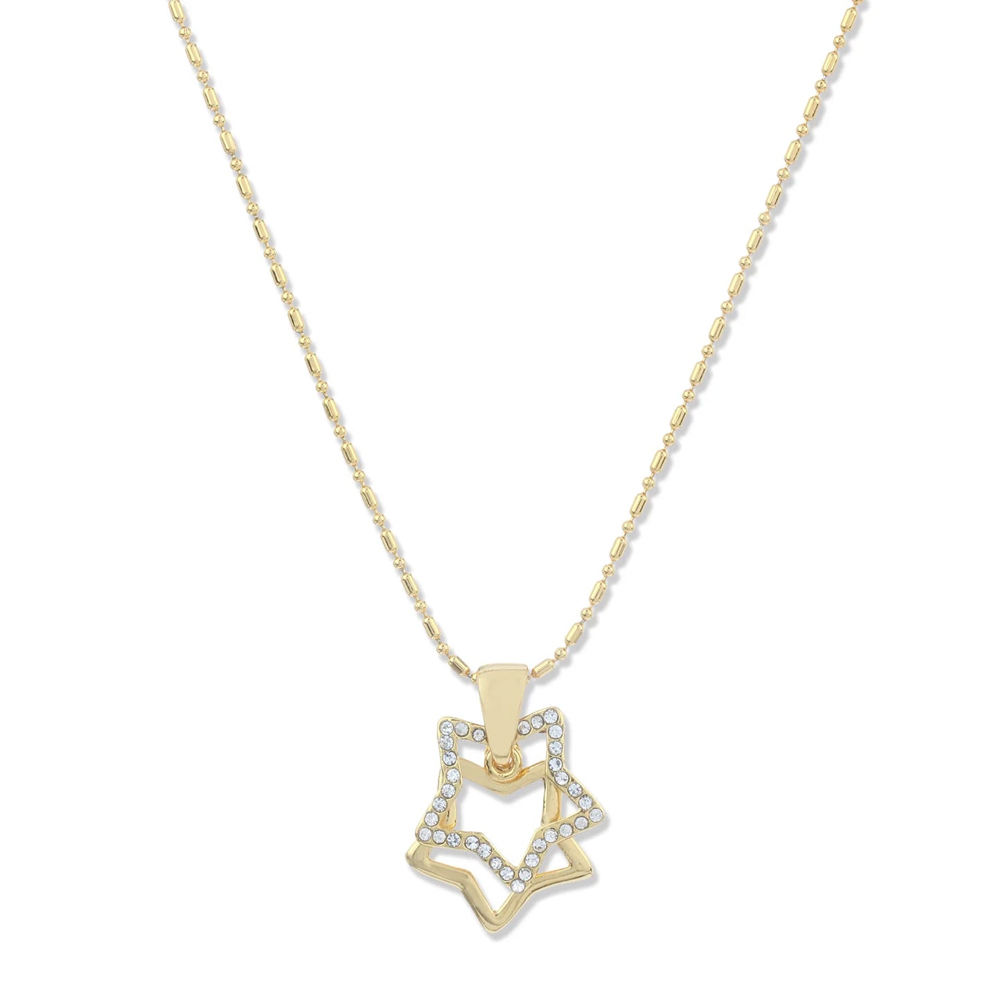 Two Stars Gold Tone Pendant With Gold Tone Chain