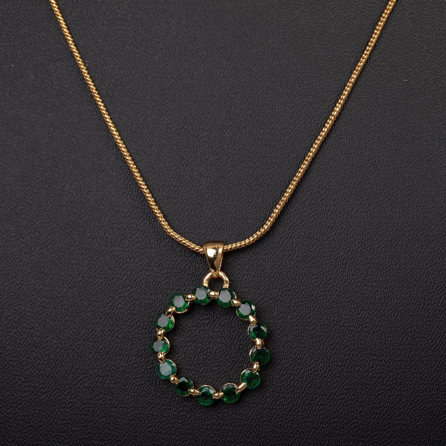 Full Circle Mini Pendant Necklace in clear gold tone - Green