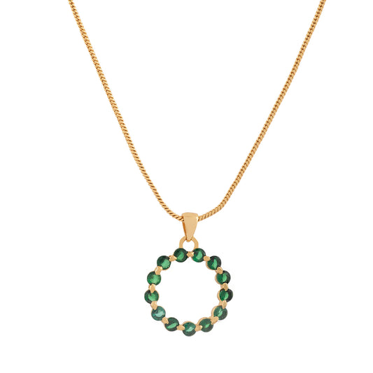 Full Circle Mini Pendant Necklace in clear gold tone - Green