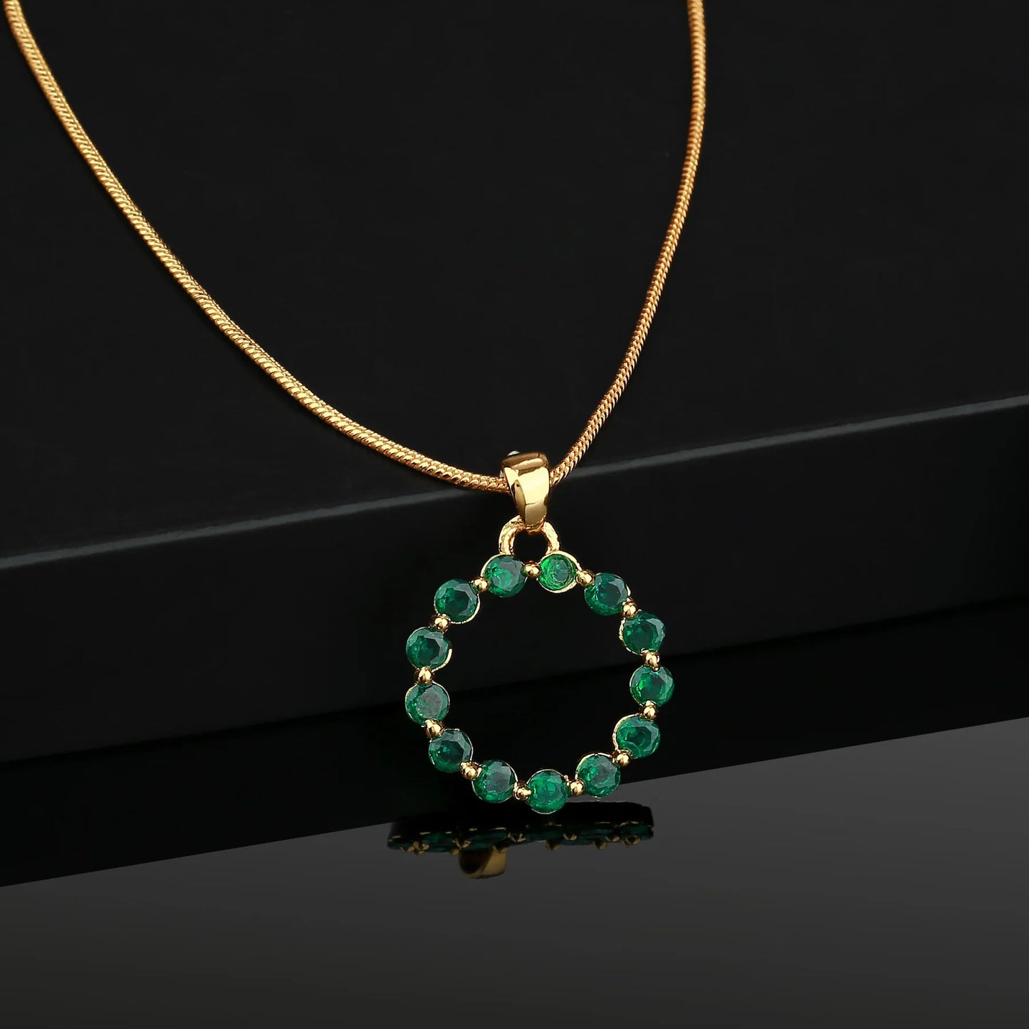 Full Circle Mini Pendant Necklace in clear gold tone - Green