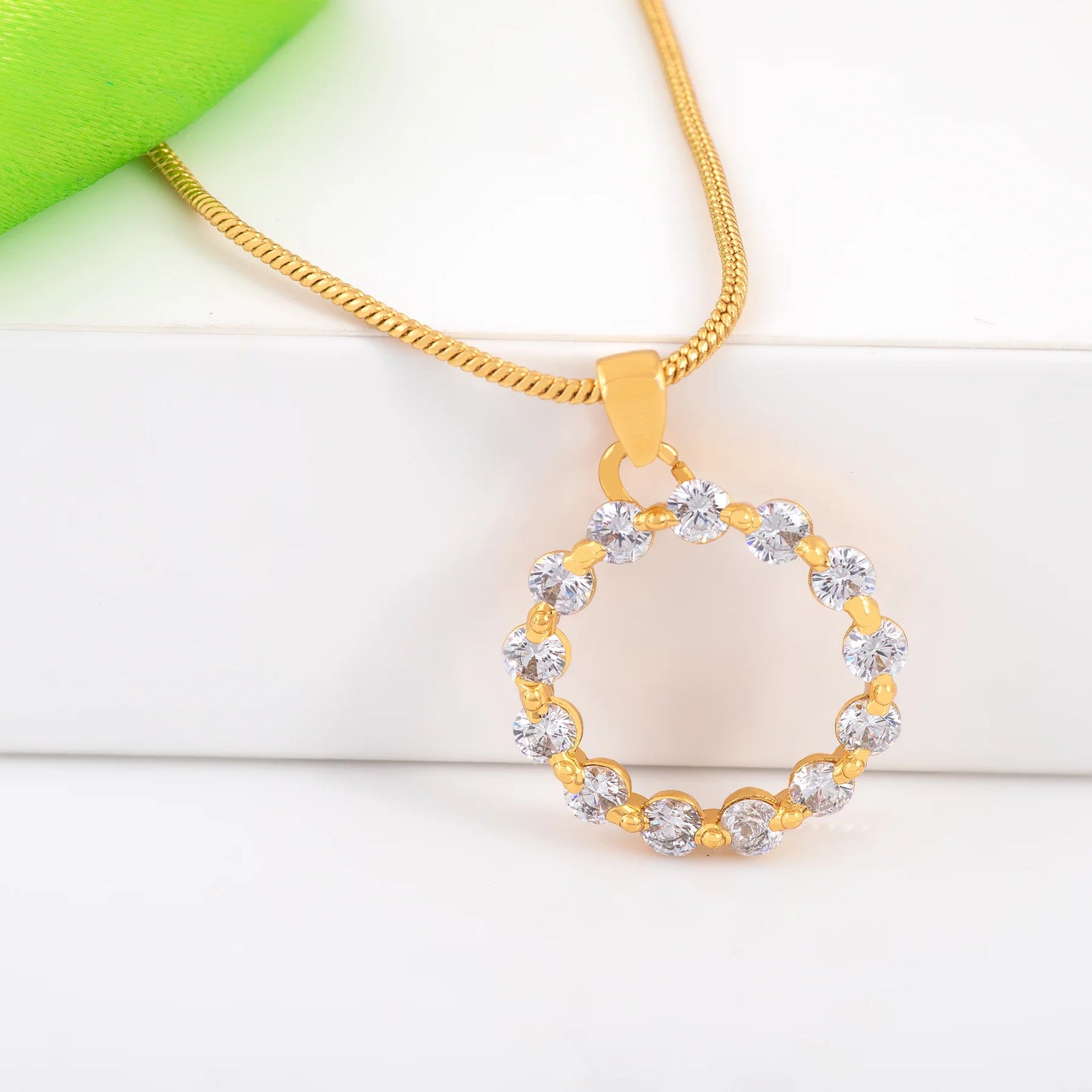 Full Circle Mini Pendant Necklace in clear gold tone - Clear