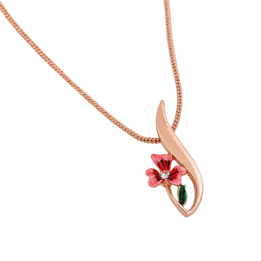 Rose Gold Plated Enamelled flower necklace Pendant