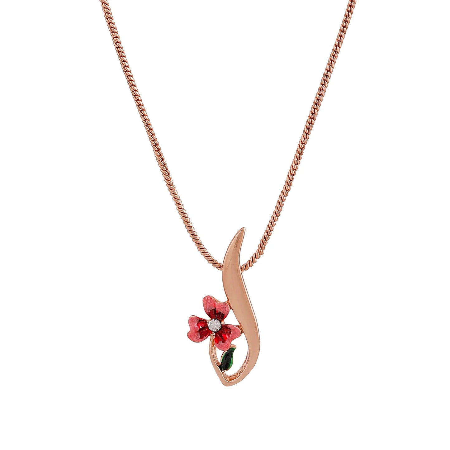 Rose Gold Plated Enamelled flower necklace Pendant