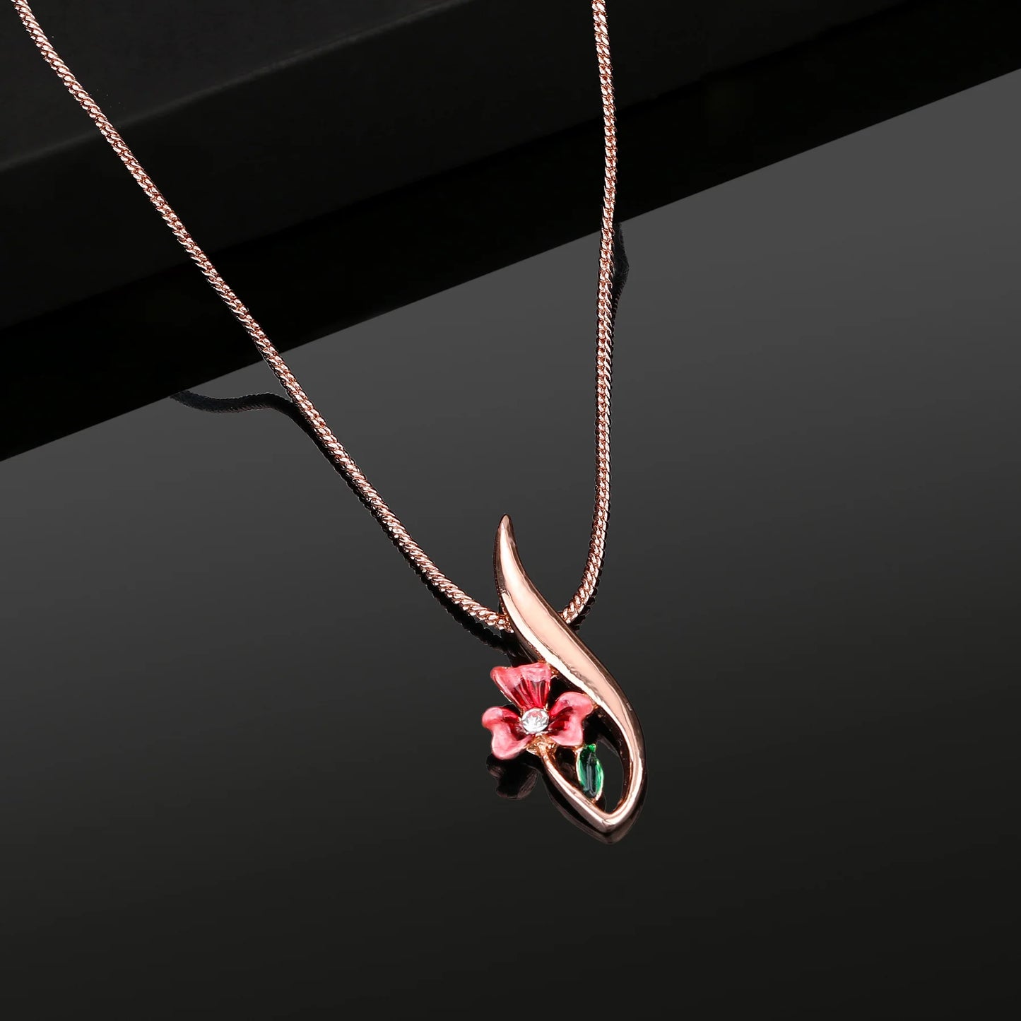 Rose Gold Plated Enamelled flower necklace Pendant