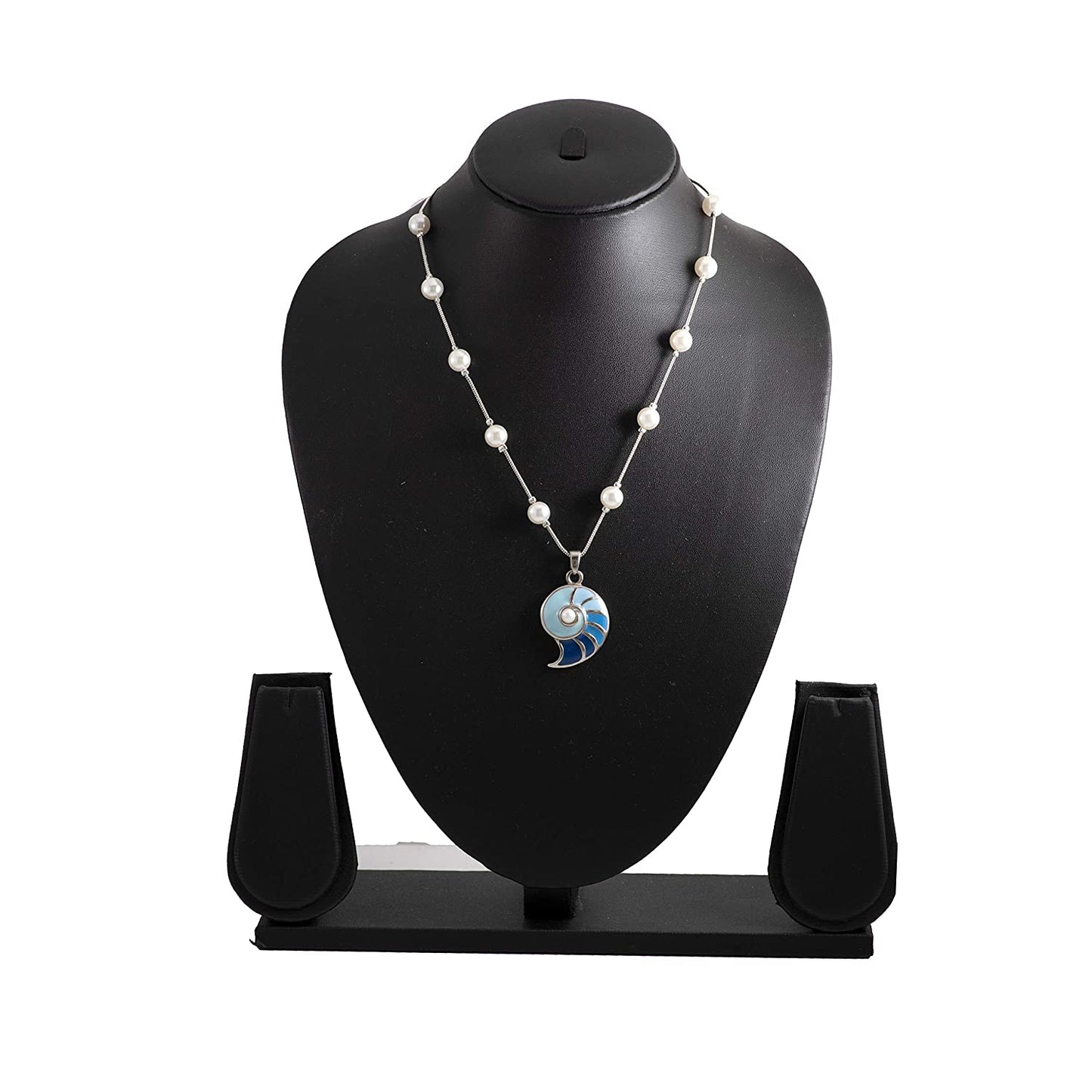 Rhodium Plated Shell of Blue Chain Necklaces