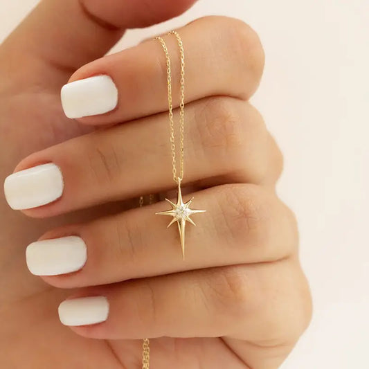 Sparkling Single Star Eight Pointed Star Necklace